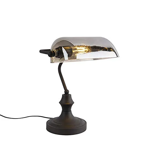 Qazqa Classic-Antique Schreibtischlampe - Banker - Schwarz - Elegante Schreibtischlampe mit E27-Fassung, dimmbar für individuelle Lichtgestaltung. Ideal für Büro, Schlafzimmer oder Wohnzimmer, max. 60W, ohne Leuchtmittel.