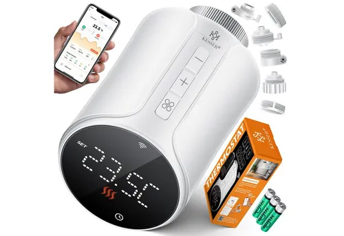 KESSER Heizkörperthermostat mit WLAN & APP Steuerung - Heizkörperthermostat mit 6 Adaptern für flexible Nutzung, App- und Sprachsteuerung sowie Energiesparmodus für effizientes Heizen.