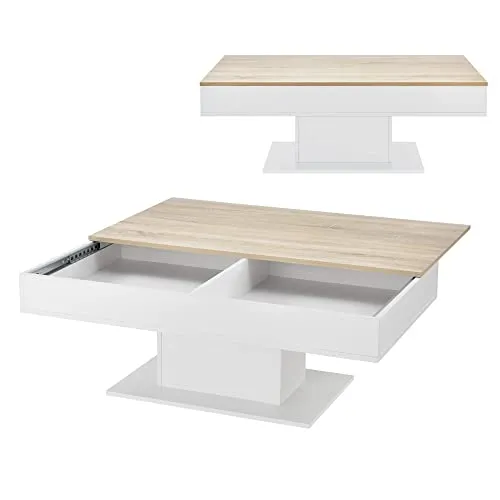 [en.casa] Couchtisch mit 2 Staufächern – Wohnzimmertisch in Holz-Optik/Weiß - Beistelltisch fürs Wohnzimmer mit zwei integrierten Staufächern, ideal für zusätzlichen Stauraum und stilvolles Design. Leicht zu reinigen und einfach aufzubauen, Maße: 40 x 110 x 60 cm.