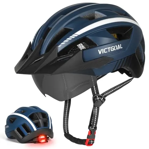 VICTGOAL Fahrradhelm mit LED Rücklicht und abnehmbarem Visier