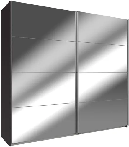 Schwebetürenschrank Easy Plus 225x65x210cm in Graphit mit Spiegel - Moderner Kleiderschrank mit schiebbaren Türen, integrierter Kleiderstange und Einlegeboden. Ideal für stilvolle Schlafzimmer und platzsparend.