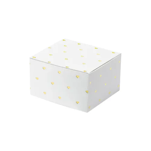 Kleine, weiße Geschenkboxen mit goldenen Herzen bedruckt, aus Papier, 10 Stück