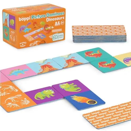 boppi Domino-Set, Bilderspiel für Kleinkinder – Buntes Domino Spiel mit Dinosaurier Motiven, Pädagogisches Spielzeug Domino für Kinder – Spiele für Kinder ab 3 Jahren