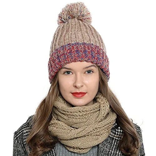 DonDon Loop Schal Damen Winter Schlauchschal Winterschal Wollschal warm und weich hellbraun