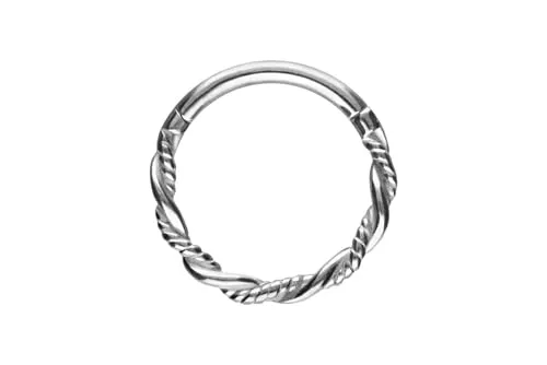 PIERCINGLINE Segmentring Clicker doppelt gedreht Chirurgenstahl Piercing für Nase Septum Ohr Helix Tragus Silberfarben 1.0 x 8 mm