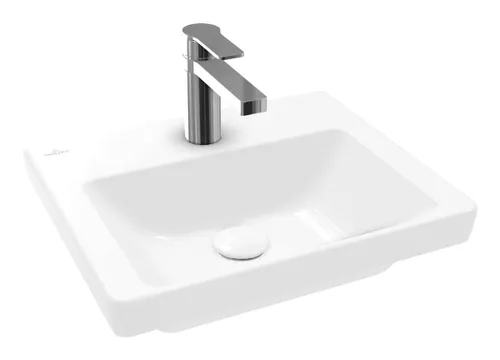 Villeroy & Boch Subway 3.0 Handwaschbecken mit 1 Hahnloch ohne Überlauf Unterseite ungeschliffen 450 x 370 x 145 mm - Weiß Alpin mit CeramicPlus - 437046R1