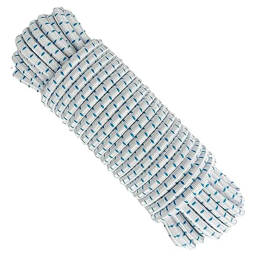 Elastisches Seil, 6MM * 10M, Polyester, Latex. Weiß mit Blau
