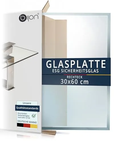 bijon Glasplatte Tisch ESG Sicherheitsglas Rechteck - Für Esstisch, Couchtisch, Gartentisch, Schreibtisch, Bodenplatte, Funkenschutz, Kaminschutz - Glasplatte 30x60 cm oder 60x30 cm