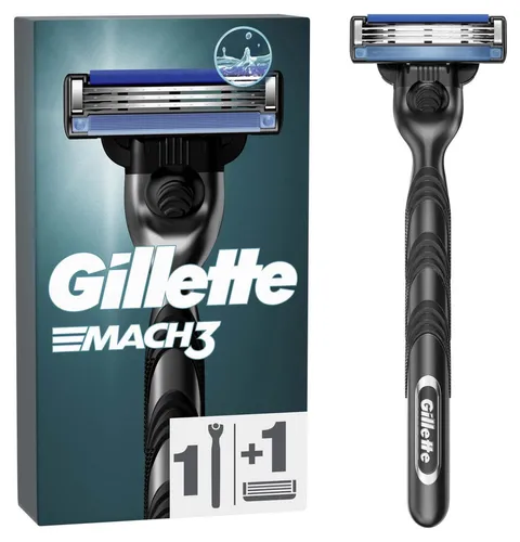 Gillette Mach3 Nassrasierer Herren - Rasierer für Herren mit 3-fach Klinge für eine gründliche Rasur und weniger Hautirritationen. Enthält 1 Ersatzklinge für bis zu 15 Rasuren. Hochwertiges Edelstahl-Design.