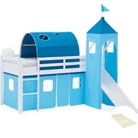 Homestyle4u Hochbett mit Rutsche und Tunnel, 90x200 cm - Kinderhochbett aus Kiefernholz mit sicherer Rutsche und Tunnel in Blau, ideal für Spiel und Schlaf, inklusive Lattenrost und Absturzsicherung.