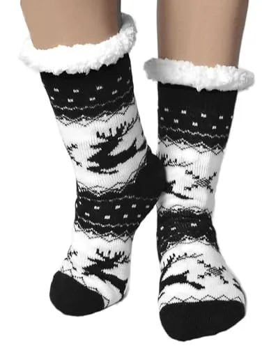 Stephans Möbelbörse Kuschelsocken für Damen und Herren Dicke Stoppersocken Warme Wintersocken Hüttensocken Flauschig Weihnachtssocken Hausschuhe Geschenk Socken Unisex (Acryl-Mischung, Schwarz)