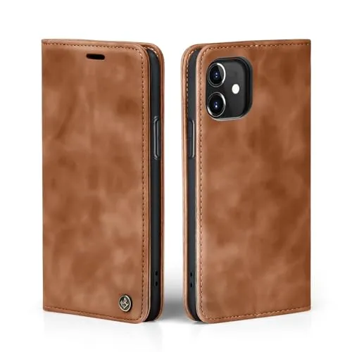 LBH Handyhülle für Apple iPhone 11 in Hellbraun mit Karten- und Geldfach Smartphone Hülle mit Standfunktion Flip Case Schutzhülle Magnetverschluss Vintage