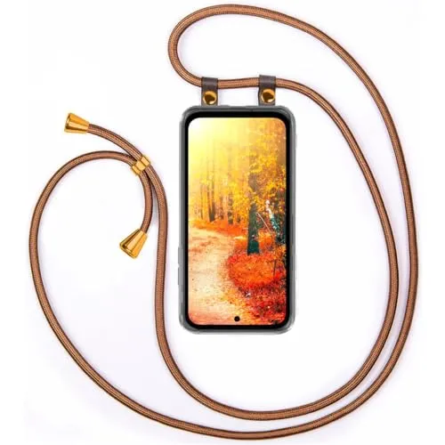 moex Handykette für Google Pixel 8a Hülle mit Band abnehmbar, Handyhülle mit Kette zum Umhängen, Handyband 155 cm lang Stoff Kordel Umhängehülle, Handy Umhängeband, Golden