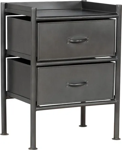 Kommode Saga aus Eisen mit 2 Schubladen – Grau - Robuste Kommode aus Eisen mit 2 breiten Schubladen, ideal für platzsparende Aufbewahrung. Das zeitlose Design verleiht jedem Raum einen Hauch von industrieller Eleganz.