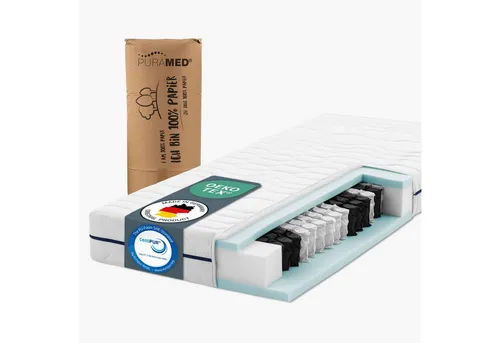 PURAMED Taschenfederkernmatratze 90x200 cm | Härtegrad H4 - Matratzen mit ergonomischer 7-Zonen Anpassung für optimale Schlafhaltung und Komfort. Waschbarer Mikrofaser-Bezug, Oeko-TEX® & CertiPUR zertifiziert – ideal für gesunden Schlaf.