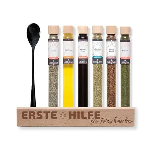 Löffelgeist Lebensmittel-Geschenkset Erste Hilfe für Feinschmecker - Entdecke das Gewürzset für kreative Köche! Mit 6 vielseitigen Mischungen wie aromatischem Kräutersalz und feurigem Honig Pfeffer bringst du Schwung in deine Küche. Ideal für schnelle und köstliche Gerichte!