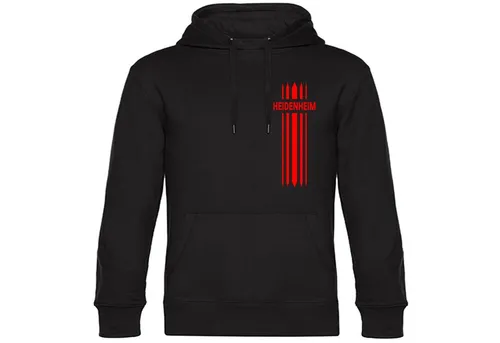 multifanshop Kapuzensweatshirt Heidenheim - Sportlicher Hoodie in Schwarz Größe S - Stylisches Kapuzensweatshirt mit Streifen im sportlichen Design. Hochwertige Materialkombination aus 80% Baumwolle und 20% Polyester für besten Tragekomfort.