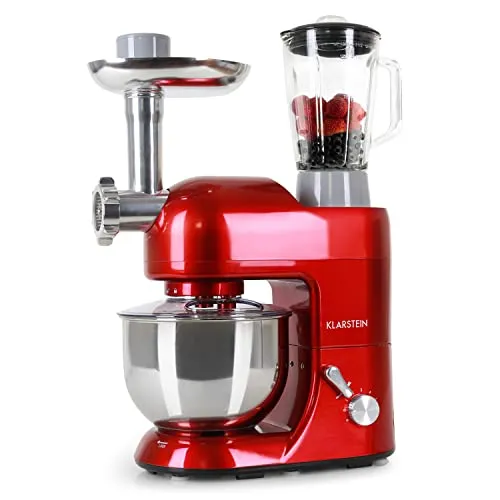 Klarstein Knetmaschine Küchenmaschine mit Fleischwolf, 1800W Teigmaschine Klein, 6 Stufen, Schneebesen Rühr- & Knethaken, Planetenrührwerk, Rührmaschine mit Mixer, Küchenmaschinen 5L Schüssel