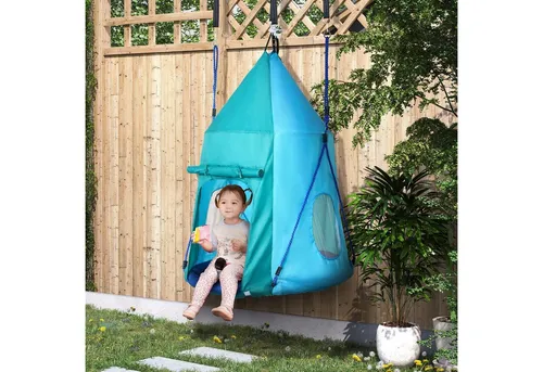Outsunny Nestschaukel mit Zelt, Ø100 cm – Vielseitige Kinderschaukel - Schaukeln & Spielspaß: 2-in-1 Nestschaukel mit wasserdichtem Zelt, ideal für Kinder von 3-8 Jahren, bis 150 kg belastbar. Perfekt für drinnen und draußen!