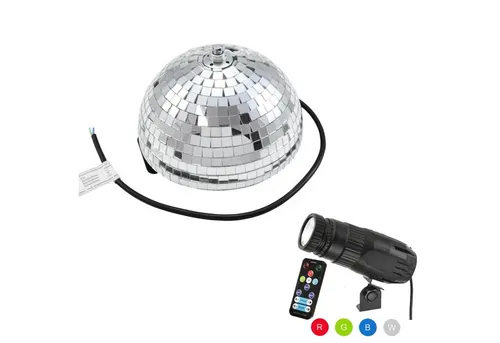 SATISFIRE Discolicht Set Halbspiegelkugel 20cm + 1 x LED Pinspot 9W Farbwechser RGB