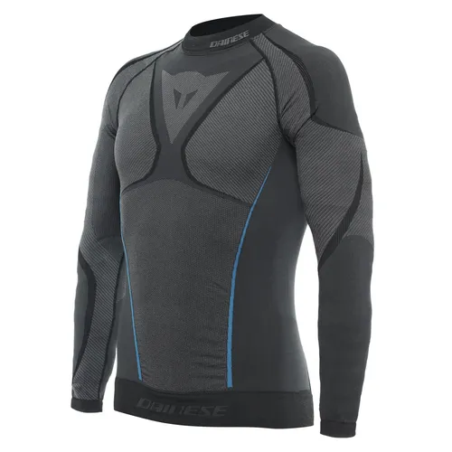 Dainese Dry LS Funktionsshirt schwarz/blau L - Funktionsunterwäsche aus wasserabweisendem Dryarn-Gewebe, bietet maximale Atmungsaktivität und Komfort, ideal für warme Temperaturen und schweißtreibende Aktivitäten.