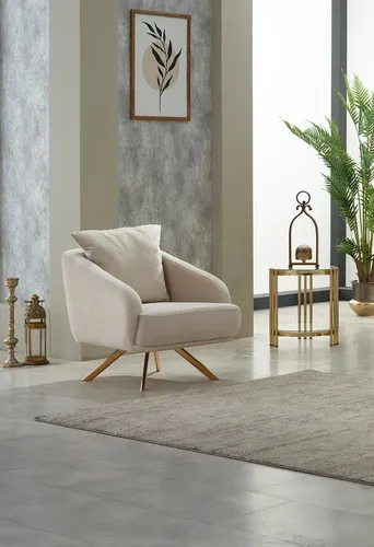 Moderne Polstersessel für Wohnzimmer – Beiger Einsitzer - Stilvoller Sessel für Erwachsene, mit bequemem Polyesterbezug und stabilem Holzgestell. Ideal für Wohnzimmer oder Arbeitszimmer, sorgt für gemütlichen Sitzkomfort.