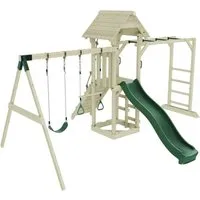 OutdoorToys Spielturm - Hochwertiger Spielturm aus Holz in Dunkelgrün, ideal für Kinder ab 3 Jahren. Perfekt für sicheren Spielspaß im eigenen Garten!