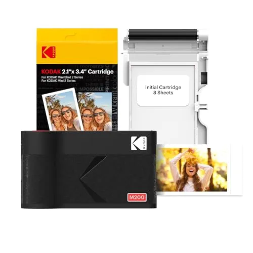 KODAK Mini 2 ERA 4PASS Mobiler Fotodrucker (5,3x8,6cm) Fotodrucker + 8 Blatt im Lieferumfang enthalten + 60-Blatt-Patrone, Schwarz
