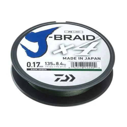 Daiwa J-Braid X4E 0,29mm / 18,6kg / 135m Geflochtene Schnur Dunkelgrün