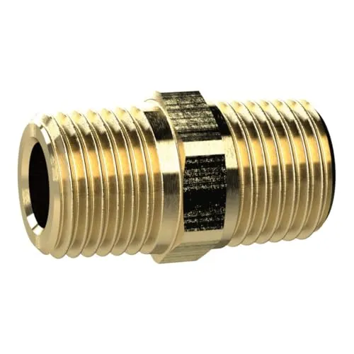 RIEGLER Doppelgewindenippel R 1 a. & R 1 1/2 a. SW 50 aus Messing - Hochwertiger Doppelgewindenippel aus Messing, ideal für robuste Anwendungen. Mit einem maximalen Arbeitsdruck von 25 bar und einer Betriebstemperatur von bis zu 150 °C bestens geeignet für den professionellen Einsatz.