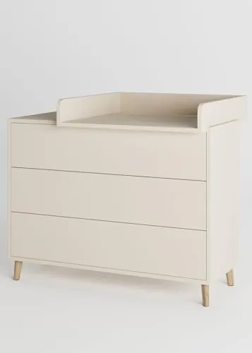 Sämann Wickelkommode EDEN – Push-to-Open, Soft Close, abnehmbarer Wickelaufsatz & Schubladen mit Fächern - sahara dust