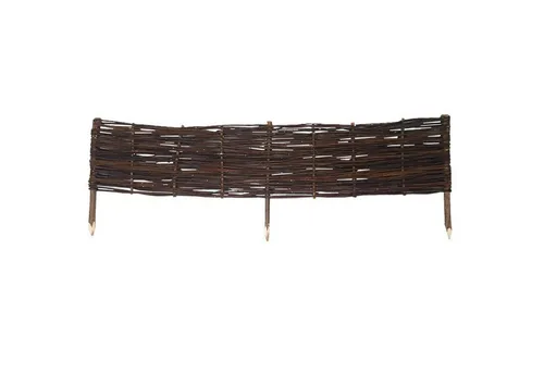 NOOR Weidenzaun Steckzaun zur Beetbegrenzung im Garten - geflochtene Weide, Naturprodukt - 120 cm x 25 cm - mit 3 integrierten Boden-Pfosten