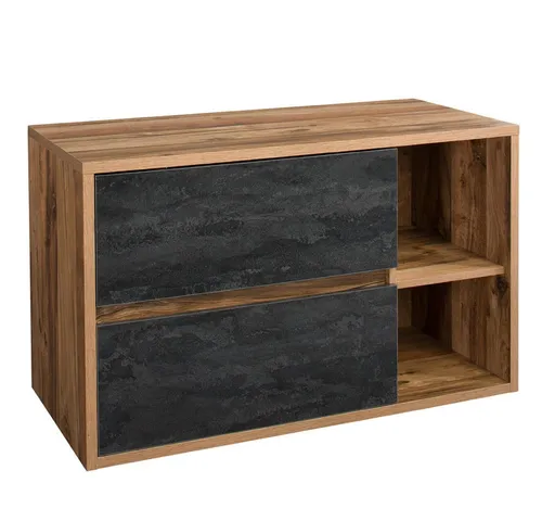 Lomadox Waschtisch-Unterschrank 100 cm - Eiche mit Beton Dunkel - Stylischer Waschtisch-Unterschrank in Eiche mit Betonoptik, ausgestattet mit 2 Softclose-Schubkästen für leises Schließen. Bietet großzügigen Stauraum und ist ideal für jedes Badezimmer.