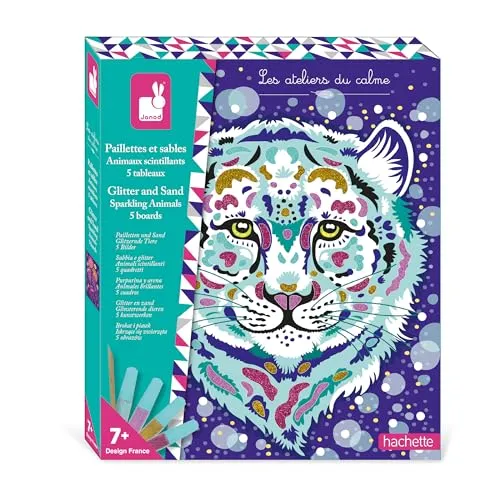 Janod Pailletten Sand Glitzernde Tiere - Kreativset für Kinder, mit biologisch abbaubarem Glitter und Dekosand für fantasievolle Bastelstunden