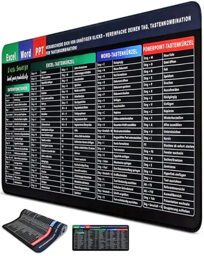 Excel Mauspad Deutsch – Große Schreibtischunterlage 80x30cm, Rutschfest & Wasserdicht