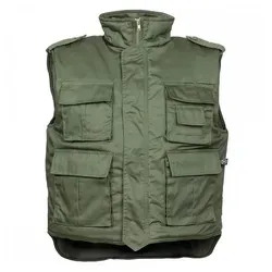 MFH Steppweste US Steppweste, Ranger,schwarz, gefüttert, mit vielen Taschen Schulterklappen mit Knöpfen grün L