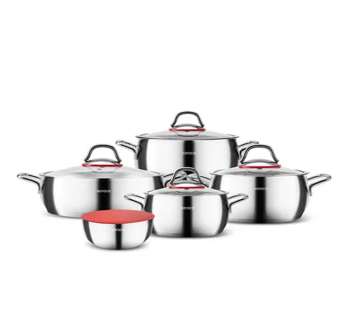 Karaca Emirgan XL 10-teiliges Induktions-Kochtopfset - Hochwertiger 304-15 10 Stahl, ofenfest und für alle Herdarten geeignet, perfektes Geschenk für neue Haushalte