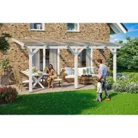 Skan Holz Terrassenüberdachung Andria 541 x 350 cm aus Leimholz - Hochwertige Terrassenüberdachung aus Leimholz mit stabilen Polycarbonat-Doppelstegplatten. Ideal für wettergeschützte Entspannung im Freien und sofort montagebereit ohne Grundierung.