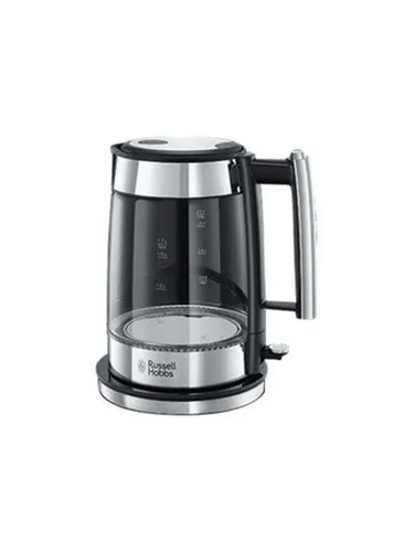 Russell Hobbs Wasserkocher Glas Design 1,7l - Elegante Edelstahl-Applikationen, blaue LED-Beleuchtung und herausnehmbarer Kalkfilter für stilvolles Kochen