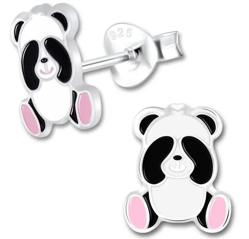 Limana Paar Ohrstecker Kinder Mädchen Panda Bär echt 925 Sterling Silber, kleine Kinderohrringe Geschenkidee
