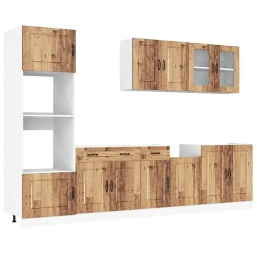 vidaXL 7-tlg. Küchenschrank-Set Kalmar Altholz-Optik - Küchenunterschränke mit elegantem Design und viel Stauraum, aus langlebigem Holzwerkstoff, pflegeleicht und mit verstellbaren Füßen für optimale Anpassung.