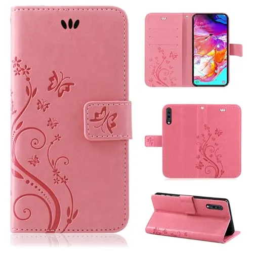 Produktbild Hülle Kompatibel mit Samsung Galaxy A20e SM-A202 | Premium PU Leder Handyhülle Wallet Case | Schutzhülle Blumen Klapphülle Handyhülle | Rosa