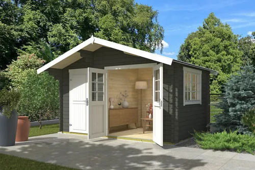 Gartenhaus Outdoor Life Keila inkl. Fußboden – 426,6 x 340 cm graugrün - Gartenhaus aus Holz mit Satteldach, bietet viel Stauraum und einen stabilen Fußboden, ideal für Gartenutensilien und Freizeitgestaltung.