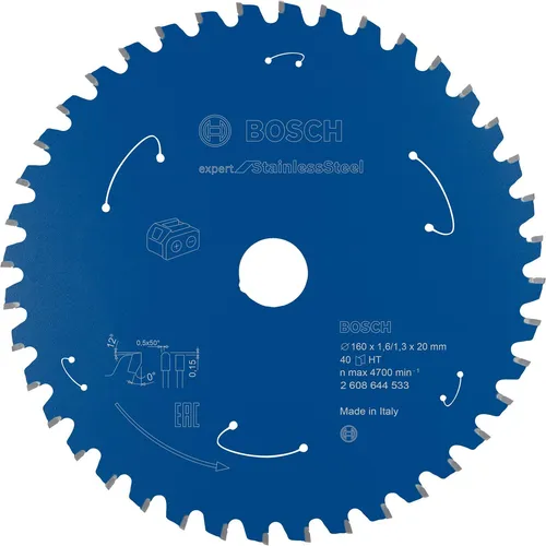Bosch Accessories 2608644533 Kreissägeblatt 160 x 20mm - Kreissägeblatt für rostfreien Stahl mit 40 Zähnen, maximiert die Akkulaufzeit und bietet erstklassige Blattlebensdauer durch spezielle ResisteQ-Zähne und Korrosionsschutz.