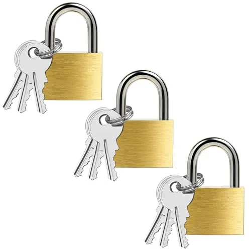 Qintora 3 Stück Vorhängeschloss, 26mm kleine Schlösser mit 9 Schlüssel,Messing Wetterfest Schloss für Rucksäcke,Werkzeugkisten,Spind,Koffer,Fitnessstudio Schließfächer,Fahrradschloss