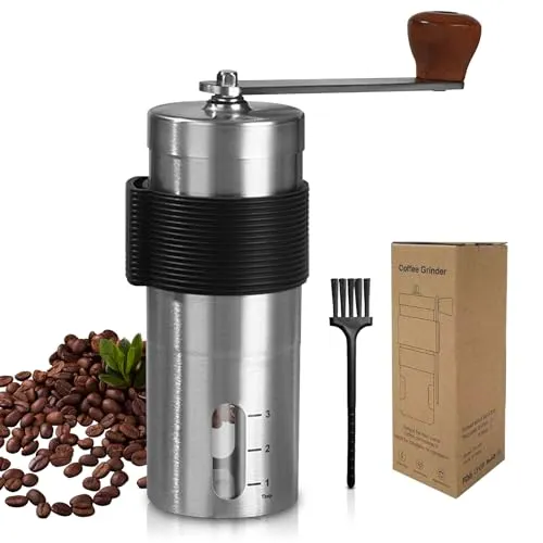 Kaffeemühle Manuell, Coffee Grinder mit Keramikmahlwerk, Manuelle Handkaffeemühle, Kaffeemühle Hand, für Zuhause, Reisen, Büro, Inklusive Reinigungsbürste - Schwarz