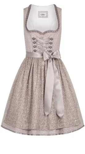 Nübler Dirndl mini Damen - 2 teilig inkl. Kleid und Dirndl Schürze im Landhausstil, Rocklänge 55cm - Moderne bayrische Tracht, Enie Rose, Größe:36