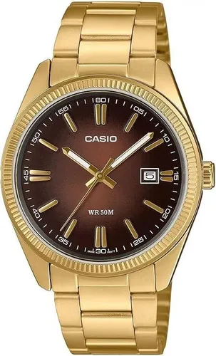 Casio MTP-1302PGC-5AVEF Unisex Uhr - Armbanduhr für Unisex mit elegantem goldenen Edelstahlarmband, spritzwasserfest bis 5 ATM und praktischer Datumsanzeige – ideal für jeden Anlass.