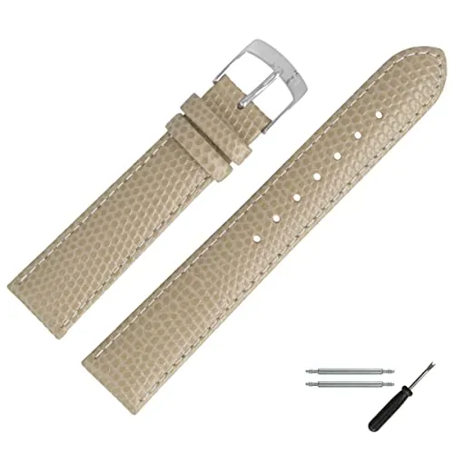 MARBURGER Uhrenarmband 18mm Leder Beige Silber Mit Naht - Montage Set 7801821000120