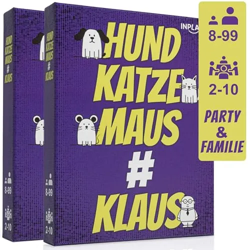 INPLAYS Hund Katze Maus Hashtag Klaus, Party Kartenspiel ab 8 Jahre (Standardversion Doppelpack)